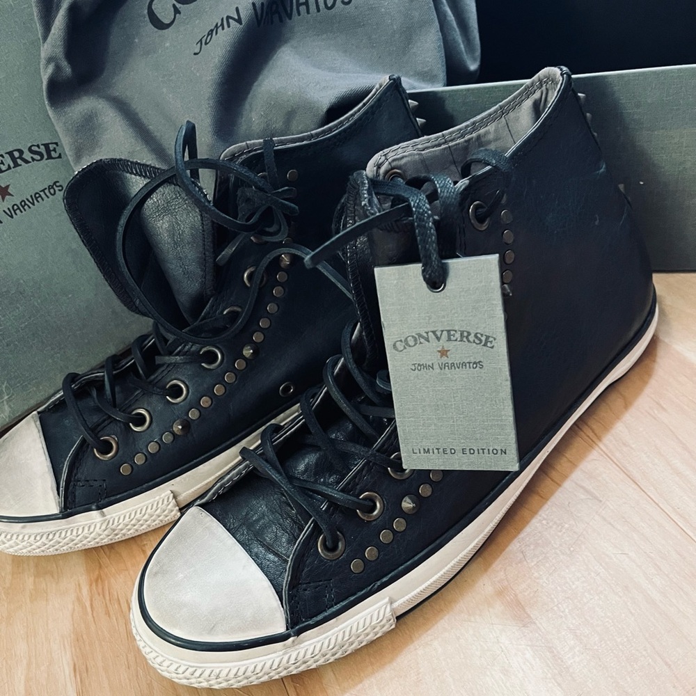 John Varvatos Black Studded Sneakers limited edition. Never worn vacome sealed